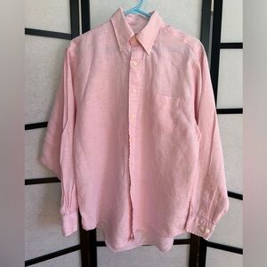 Brooks Brothers Black Label Pink Linen Long Sleeved Button Down Shirt ~ M